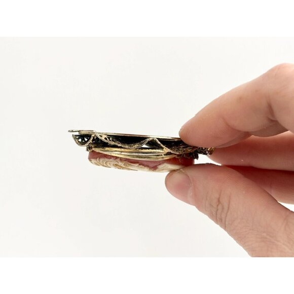 XL Dark Gold Toned Oval Carved Faux Cameo Vintage Pendant Bypass Frame - Picture 6 of 10